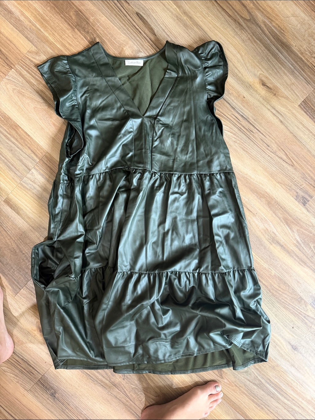 Olive Faux-Leather Tiered Mini Dress - Unbranded